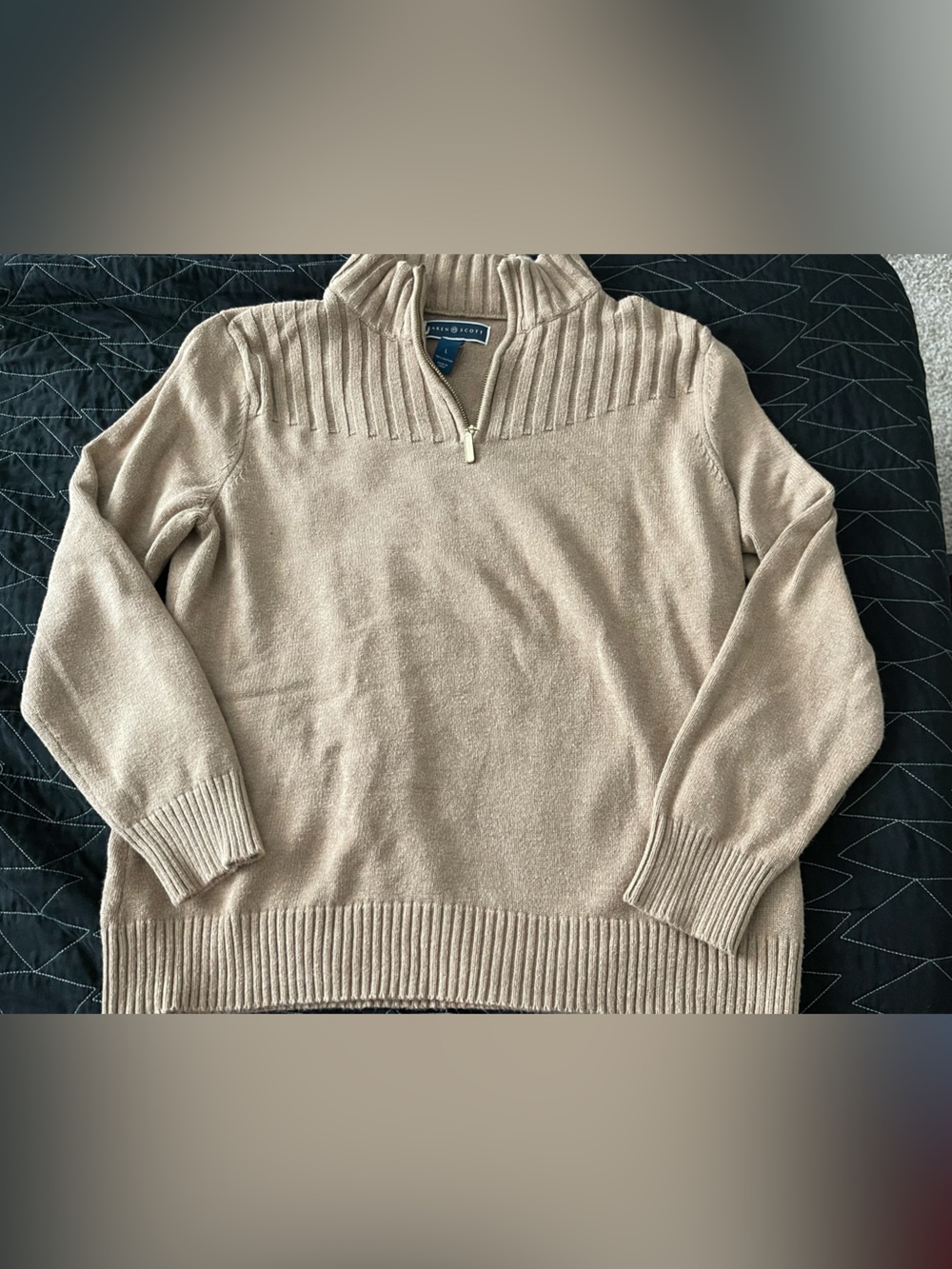 Karen Scott women’s large  Beige Quarter-Zip Sweater